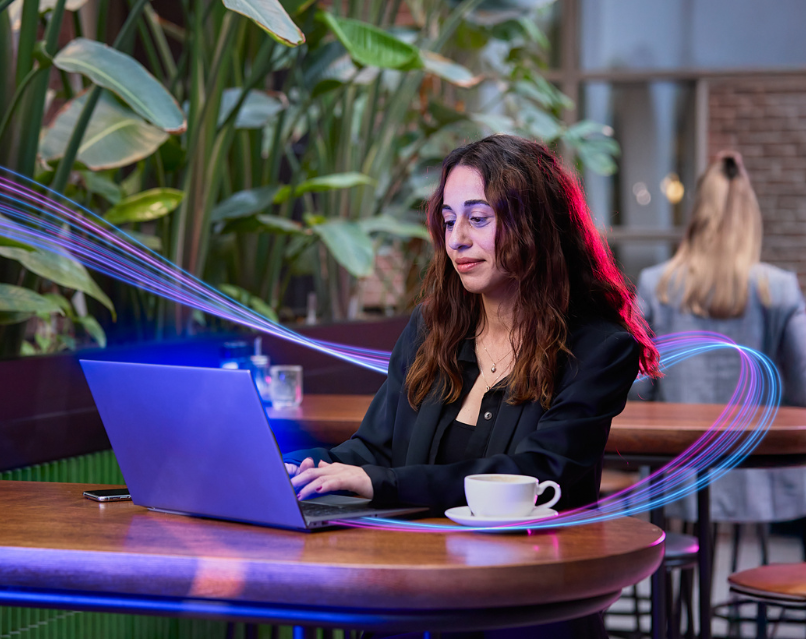 Woman working remote with secure access to her device
