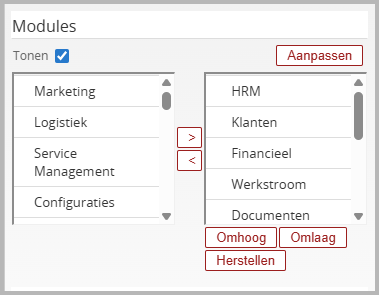 Modules instellen in Exact Synergy