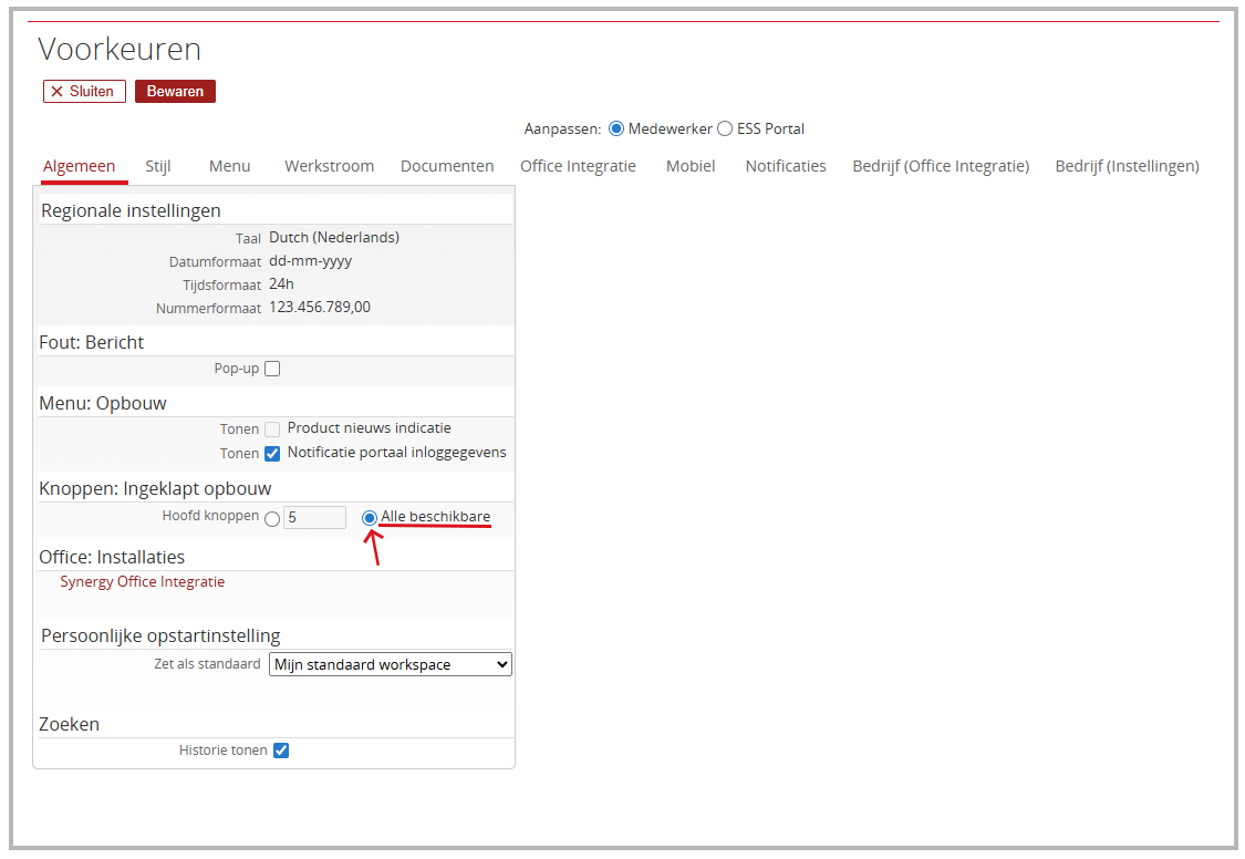 Voorkeuren in Exact Synergy