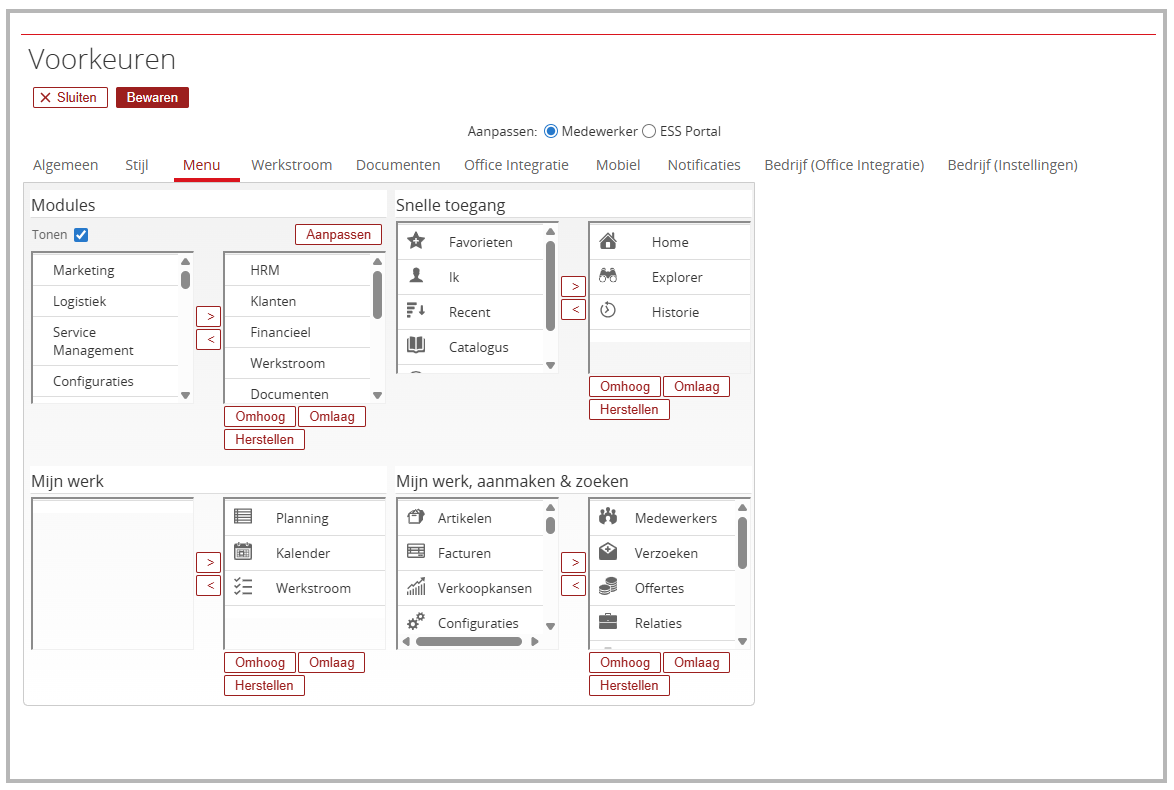 Voorkeuren in Exact Synergy instellen